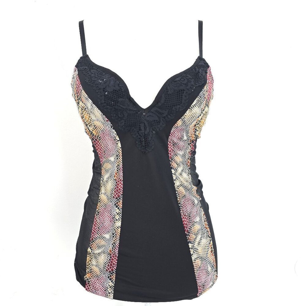 Seduction by Fredericks of Hollywood Black Snakeskin Underwired Mesh Lingerie S